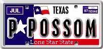 picture: purple Possom Texas lic plate